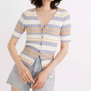Madewell Striped Ribbed Top in Lavender, Cream & Mustard